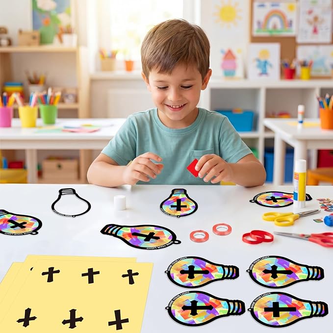 Renbuzhu 48PCS Sunday School VBS Crafts Bulk: Paper Lightbulb Cross Nativity - Image 4