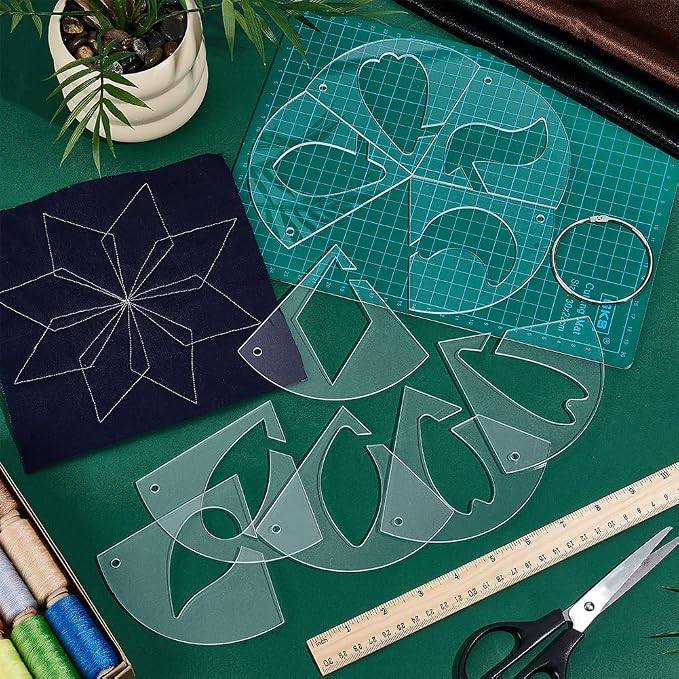 NBEADS 10 Pcs 10 Styles Flower Acrylic Sewing Template - Image 4