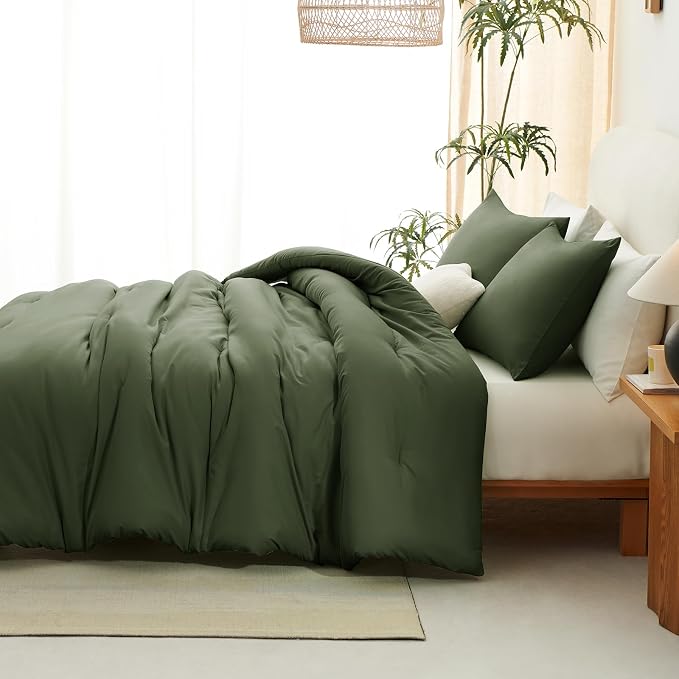 CozyLux Queen Comforter Set Olive Green, 3 Pieces Solid Comforters Queen Size - Image 8