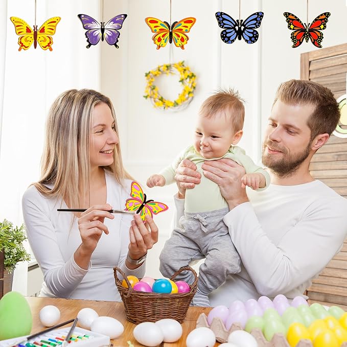 80PCS Wooden Spring Ornaments to Paint Butterfly Cutouts, 8 Styles DIY Blank - Image 6