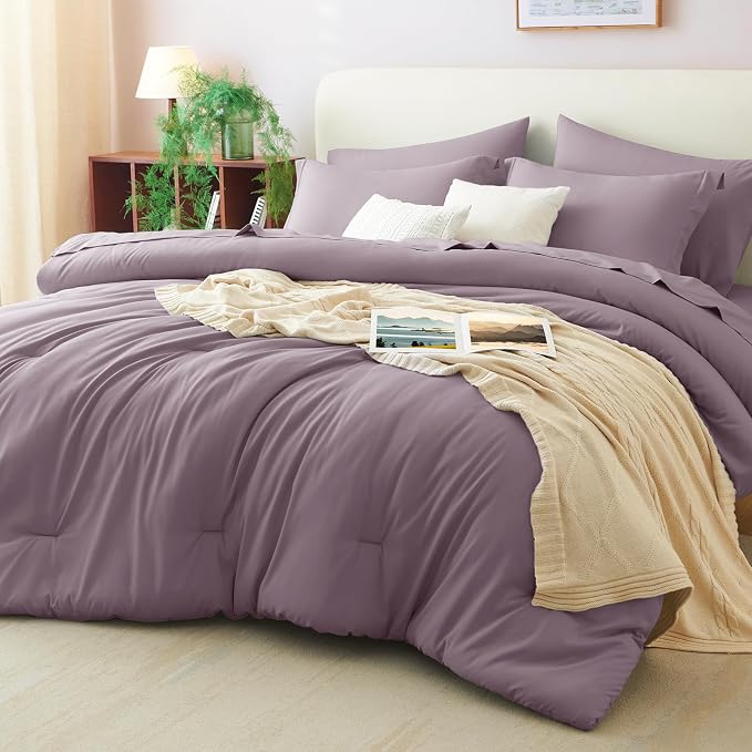 CozyLux Queen Comforter Set Dusty Purple, 7 Pieces Bed in a Bag Queen Comforter by CozyLux