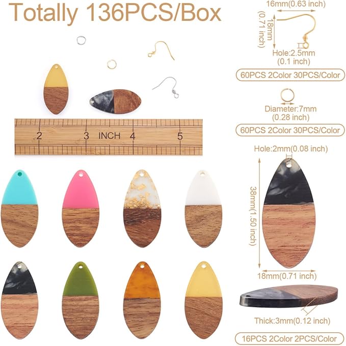 FASHEWELRY 16Pcs Wood Resin Earrings Charms Teardrop Wooden Earring Findings - Image 6