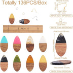 FASHEWELRY 16Pcs Wood Resin Earrings Charms Teardrop Wooden Earring Findings - Image 6