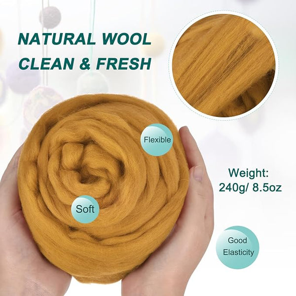 uxcell Needle Felting Wool, 8.5 Oz Nature Fibre Wool Yarn Roving - Image 2