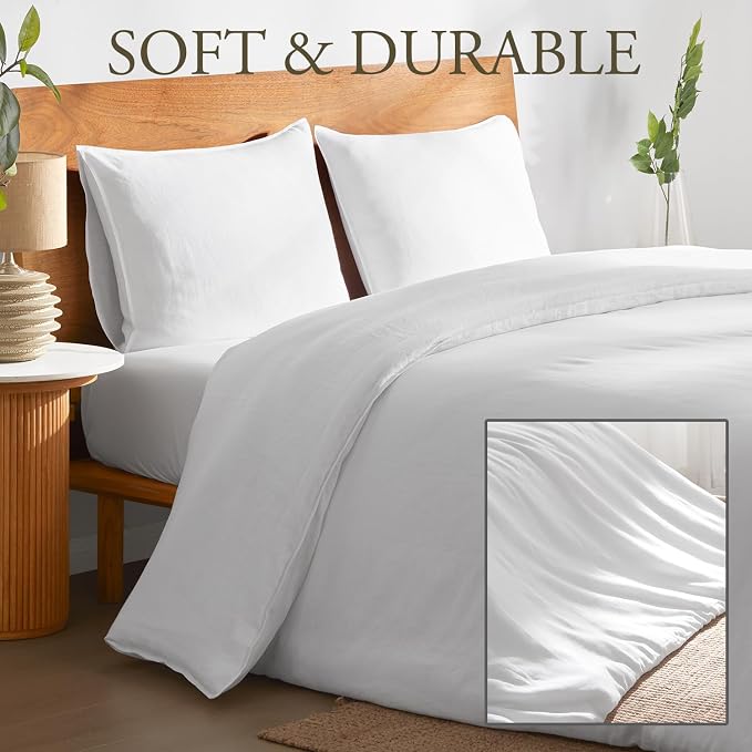 DAPU 100% Linen Duvet Cover Twin 2PCs, Pure Natural French Flax Linen Duvet - Image 3