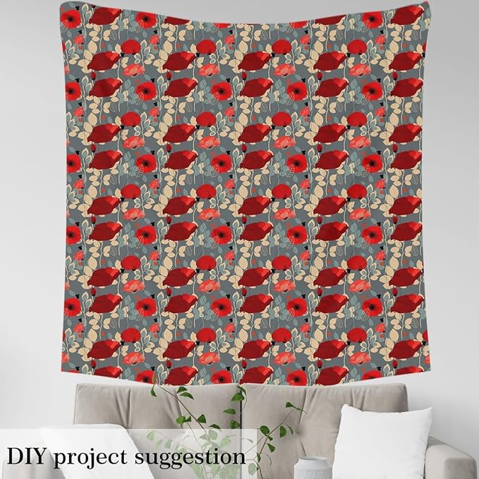 Poppy Flower Upholstery Fabric by The Yard, Garden Floral Bltanical Outdoor - Image 3