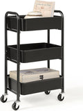 SunnyPoint 3-Tier Delicate Compact Rolling Metal Storage Organizer - Mobile Utility Cart Kitchen/Under Desk Cart with Caster Wheels - BLK (15.35" X 10.24" X 26.8"H)