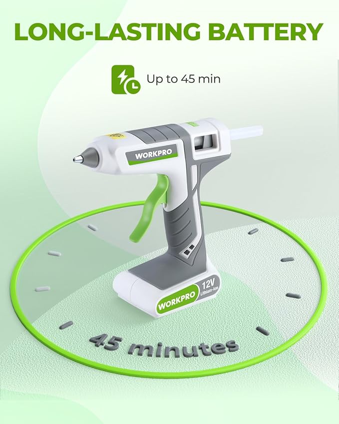 WORKPRO Full Size Cordless Hot Melt Glue Gun - 12V Rechargeable Fast Preheating - Image 2