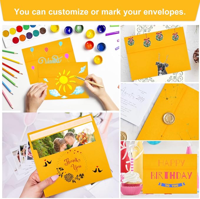 50 Packs Yellow 5x7 Envelopes 5x7, Fade Bright Yellow Color Envelopes Self Seal - Image 5