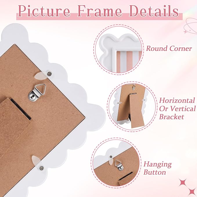 AceOrbit 4x6 Inches White Flower Wavy Scalloped Picture Frame Cute Wavy Edge - Image 3