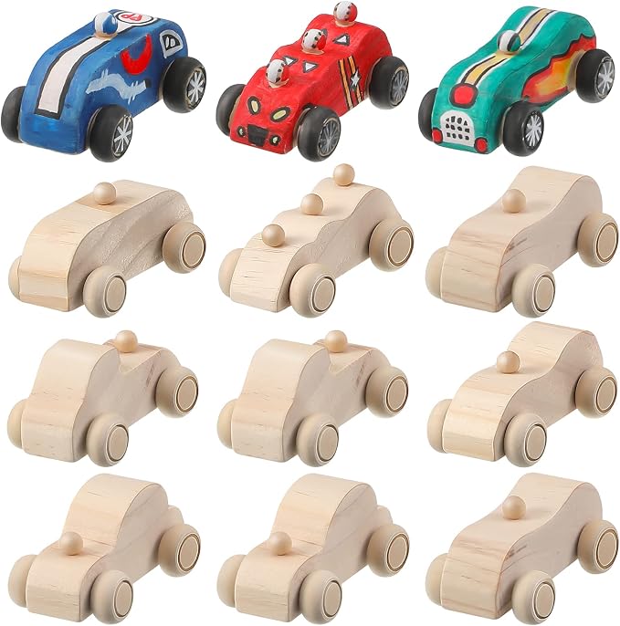 Sumind 12 Pieces Wood DIY Car Toys Unfinished Wooden Cars Paintable Race Cars by Sumind