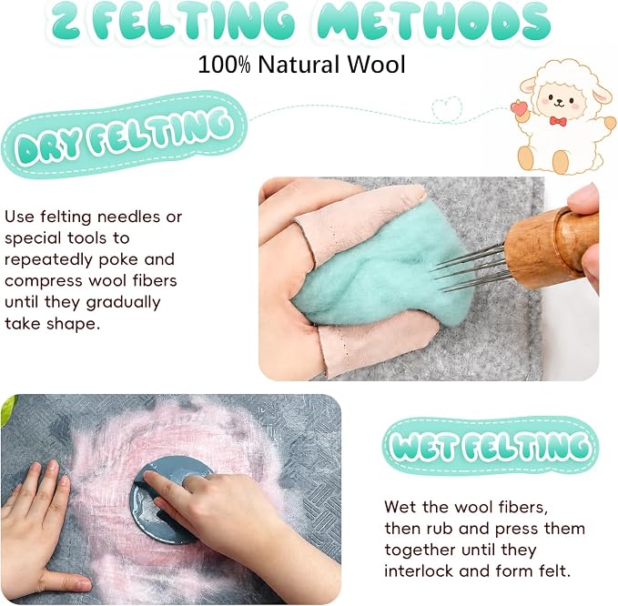3.53oz Wool Roving: Needle Felting Wool White Roving Wool Felting Supplies Pure - Image 7