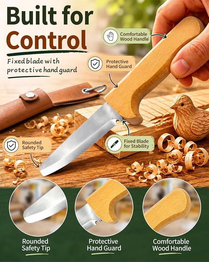 Whittling Knife for Kids, Safe Beginner Rounded Tip Wood Carving Knife for Boys - Image 6