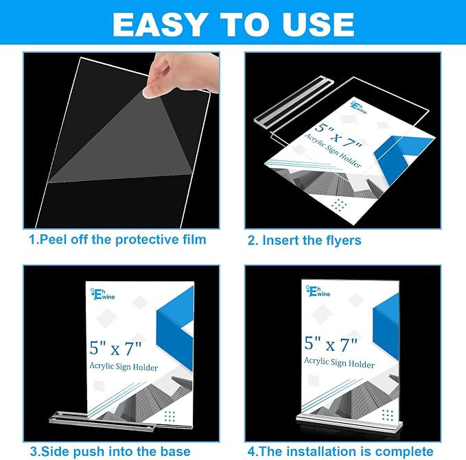 EHWINE 4 Pack Acrylic Sign Holders 5x7 Double-Sided Tabletop Display Stands - Image 5