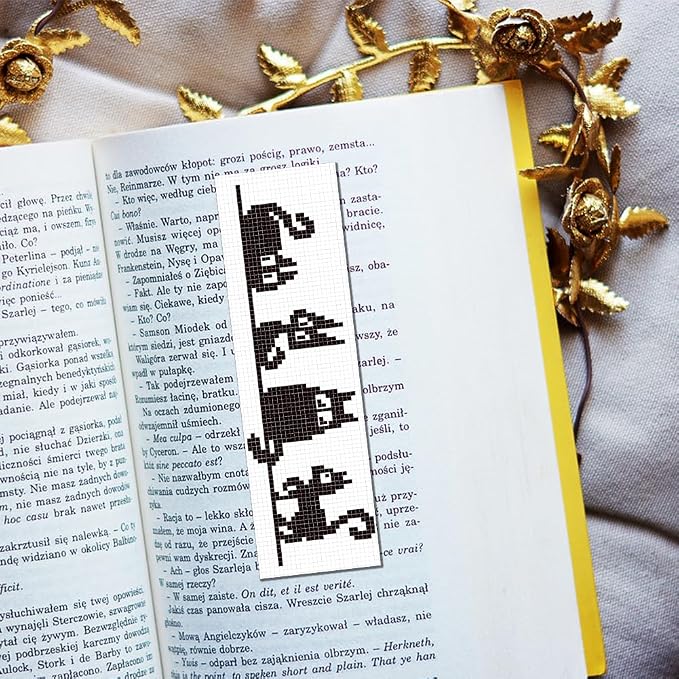 FREEBLOSS 6 Set Cross Stitch Bookmark Kit Stamped Cross Stitch Kit Black Cat - Image 5
