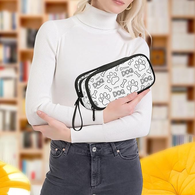 Dog Paw Print Bones Pencil Case Box Boys Girls Large Pencil Pouch Zipper - Image 8