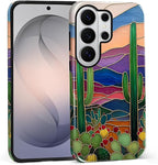 for Samsung Galaxy S26 Ultra Case, Stained Glass Cactus Pattern Glossy 2 in 1 by Teonvpu