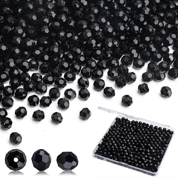 BONNY BOXX 2000pcs 4mm Acrylic Faceted Round Crystal Beads Solid Black Loose by BONNY+BOXX