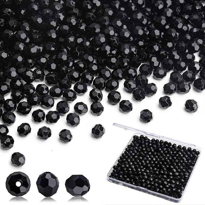 BONNY BOXX 1000pcs 6mm Acrylic Faceted Round Crystal Beads Solid Black Loose by BONNY+BOXX