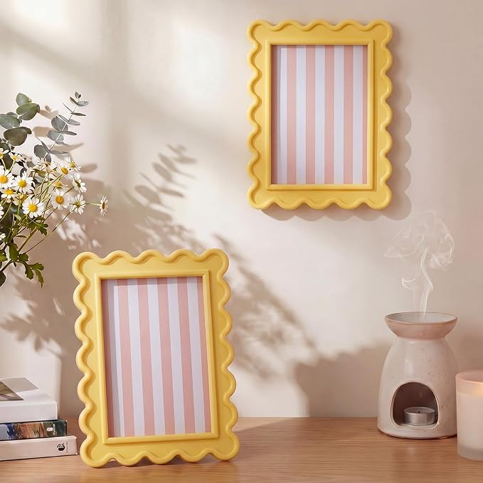 AceOrbit 4x6 Inches Light Yellow Flower Wavy Scalloped Picture Frame Cute Wavy - Image 5
