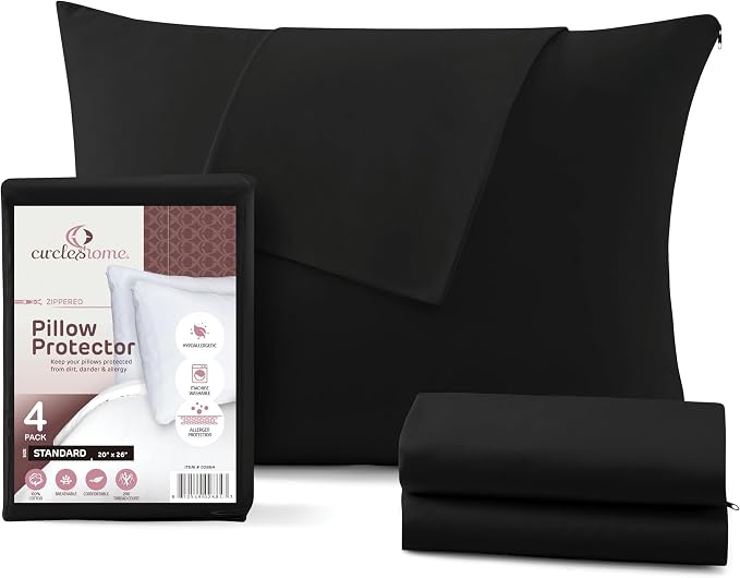 CirclesHome Pillow Protectors 4 Pack Standard Zippered by CirclesHome