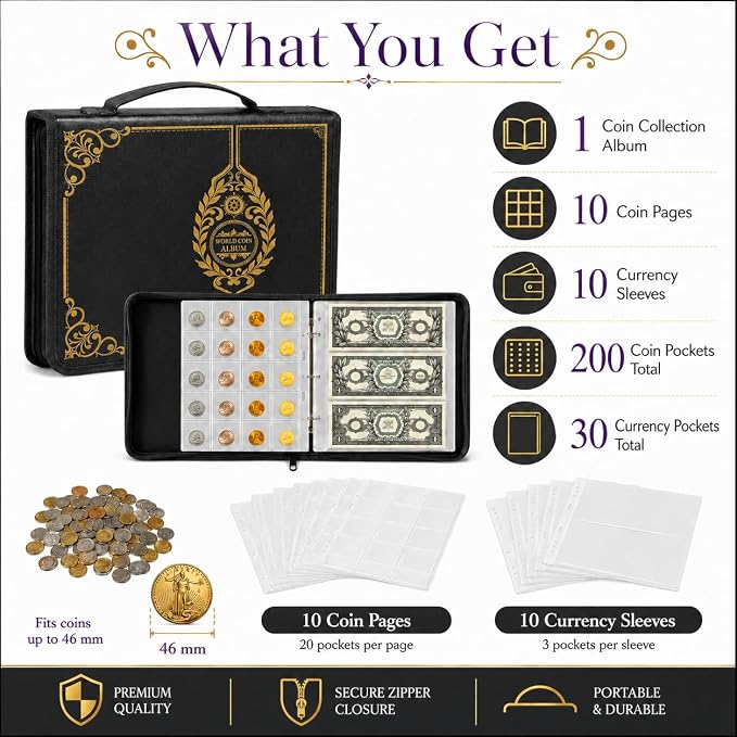 Coin Collection Book Holder for Collectors, 200 Pockets Collecting Album& 30 - Image 6