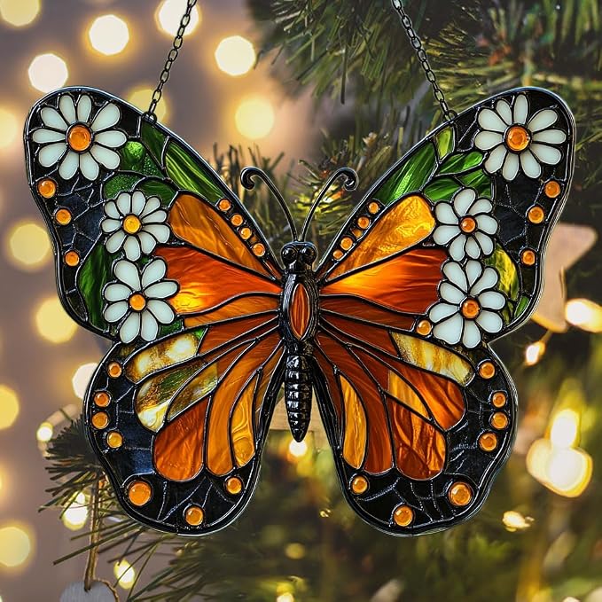 Floral Monarch Acrylic Suncatcher Stained Glass Effect Window Car Hanging - Image 6