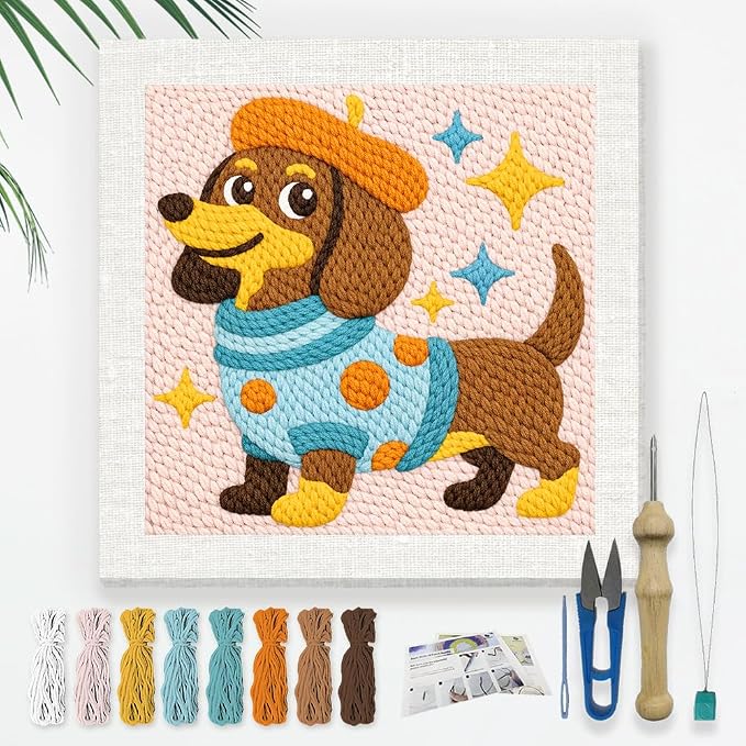 Doodlream Dachshund Needle Kit for Beginner, 9.4"x 9.4" Cute Cartoon Dog Punch by Doodlream