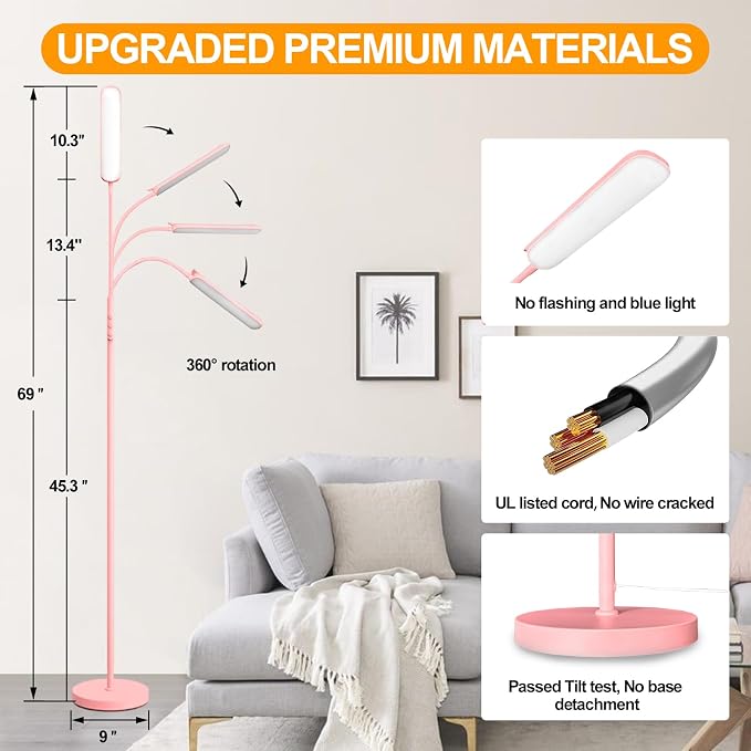 marctronic Pink LED Floor Lamp, 18W 1800LM Bright Floor Lamp - Image 3