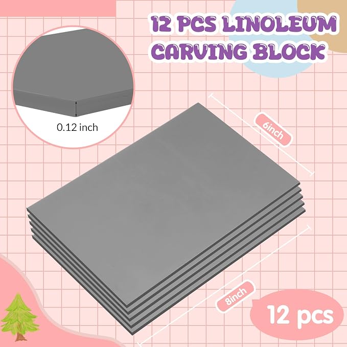 MotiMind 12 Pcs 6 x 8 Inch Linoleum Block Rubber Stamp Carving Blocks Soft - Image 2