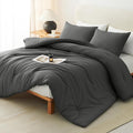 CozyLux Oversized Queen Comforter Set Dark Grey, 3 Pieces 98x98 Solid by CozyLux