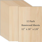 12 Pack Basswood Sheets for Crafts 12 x 18 x 1/8 in, 3mm Thick Unfinished by Prainetooy