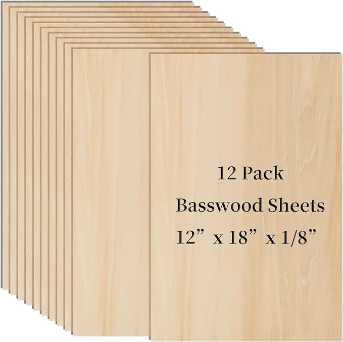 12 Pack Basswood Sheets for Crafts 12 x 18 x 1/8 in, 3mm Thick Unfinished by Prainetooy