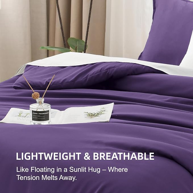 Litanika Dark Violet Purple Comforter Set Full Size, 3 Pieces Lightweight Solid - Image 6