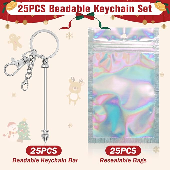ROADPLUM 25 Pcs Beadable Keychain Bar Set, DIY Alloy Blank Beadable Items - Image 2