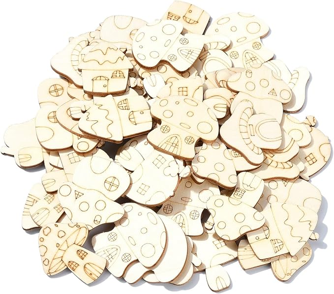 200 pcs Mixed Styles Mushroom Theme Unfinished Wood Cutout Charms Lovely - Image 8