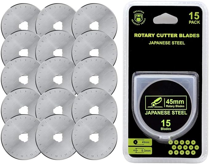 HEADLEY TOOLS 45mm Rotary Cutter Blades 15 Pack Fits Olfa, Replacement Rotary by HeadleyTools