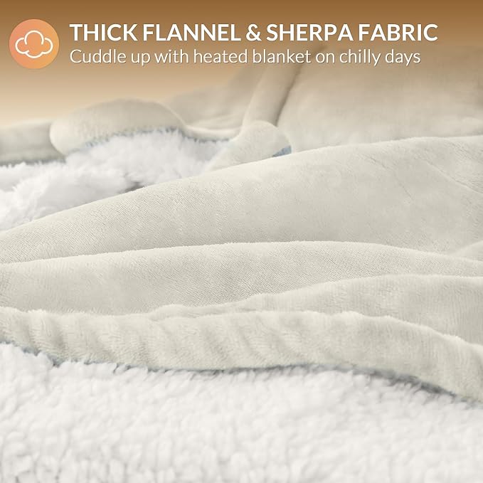 HOMLYNS LuxeHeat Heated Blanket Electric Blanket Twin Size, Soft Flannel Sherpa - Image 5
