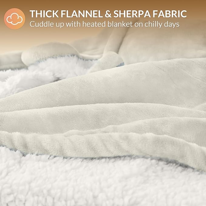 HOMLYNS LuxeHeat Heated Blanket Electric Blanket, Soft Flannel Sherpa Heated - Image 5