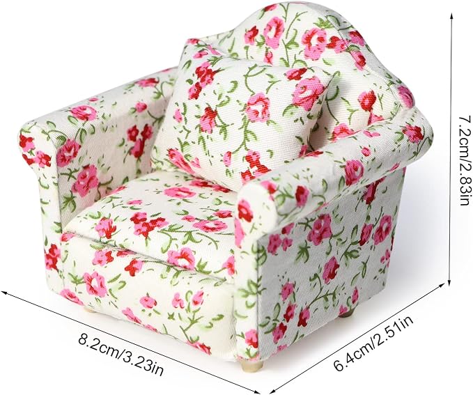 Dollhouse Couch with Pillow 1 12 Scale Miniature Sofa Arm Chair Living Room - Image 8