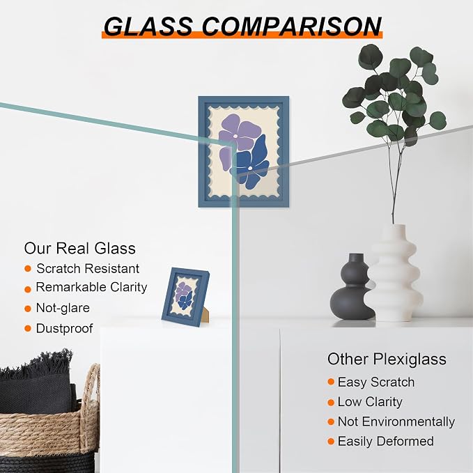 8x8 Picture Frame with Wavy Mat, Wooden Real Glass 8 x 8 Photo Frame - Image 3