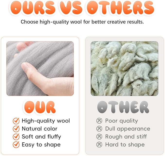 3.53oz Wool Roving: Needle Felting Wool White Roving Wool Felting Supplies Pure - Image 6