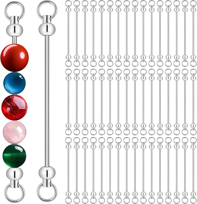 50pcs Beadable Keychains DIY Set, Metal Sliver Blank Keychains Bars Charmful by HINGTAI
