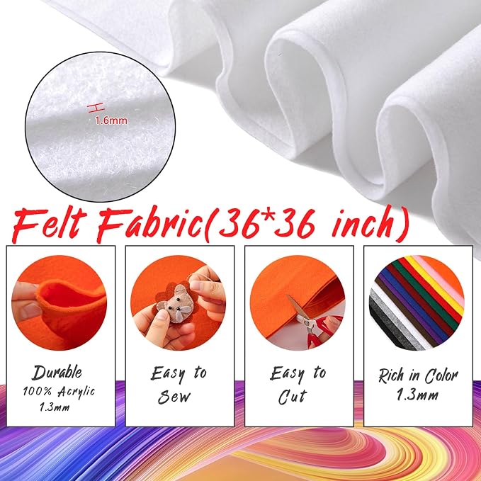 HaoFeijh White Felt Fabric 36" x 36", 1.4mm Thick Soft Felt Fabric Sheet - Image 2