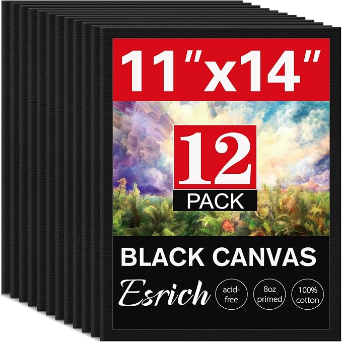 12 Pack Black Canvas for Painting 11x14 Inch, Canvas Boards for Painting by ESRICH
