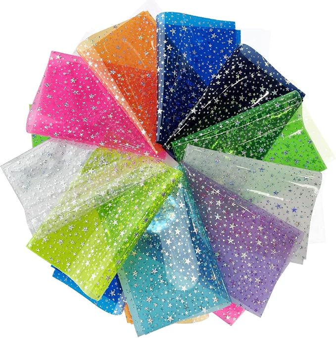 XHT 10 Pcs Sparkle PVC Vinyl Fabric, 8.3"x11.8" Clear Laser Star Printed - Image 2