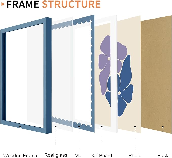 11x14 Picture Frame with Wavy Mat, Wooden Real Glass 11 x 14 Photo Frame - Image 5
