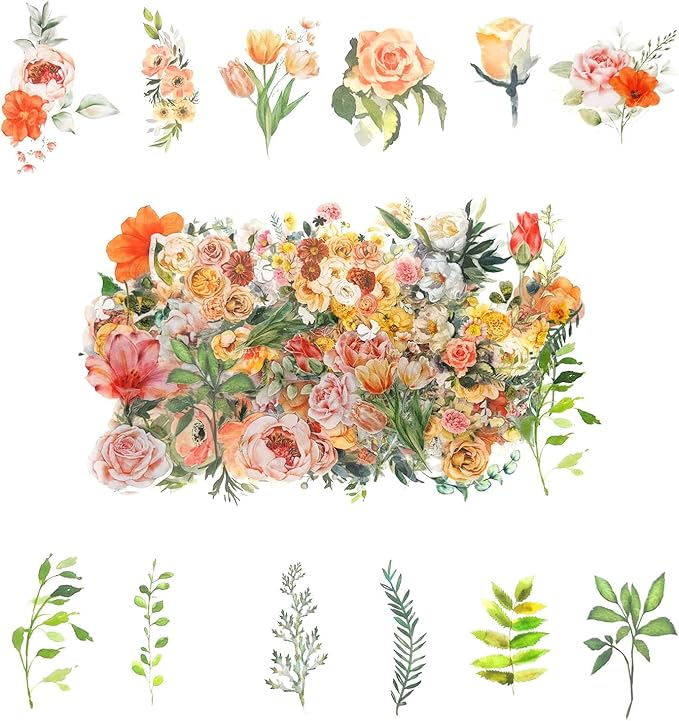 100 Pcs Natural Botanical Flower Stickers, Wildflower Stickers by Obujopal