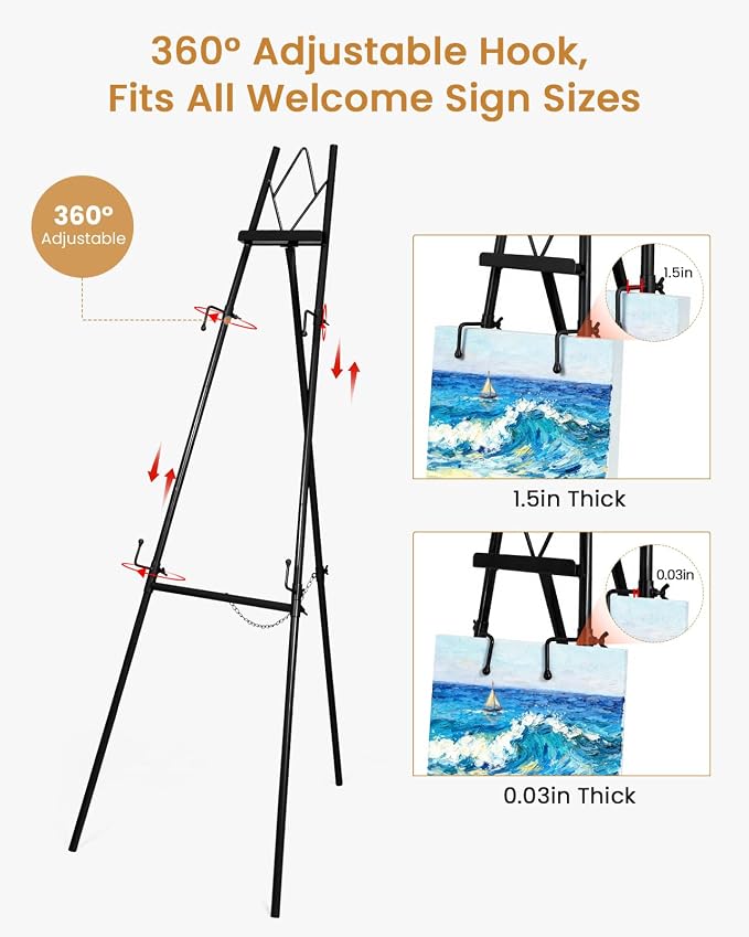 53.9" Black Easel Stand for Sign, Heavy Duty Metal Display Easel - Image 4