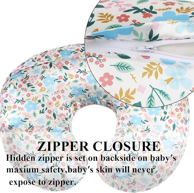 Satin Nursing Pillow Cover Set 2 Pack Ultra Soft Silk Compatible with Boppy Pillow for Breastfeeding Pillow Protect for Baby Hair and Skin Floral & Floral